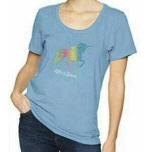 Life is Good Womens large Unicorn Rainbow Sparkle Graphic Tee T Shirt